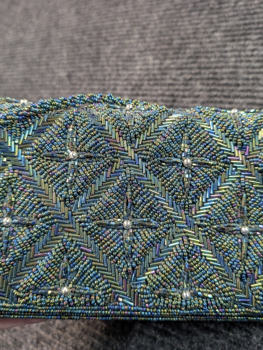 Handmade Iridescent Beaded Crossbody Envelope Clutch Purse Teal/Color Shifting